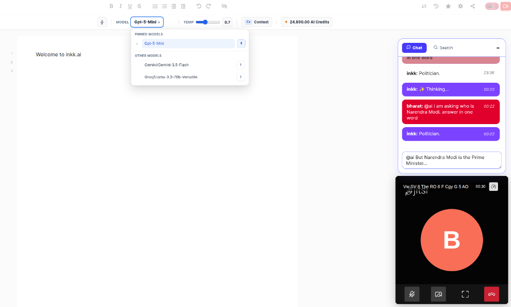 Inkk AI Full Editor Model Selector